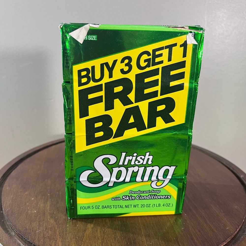 Vtg Irish Spring Deodorant Soap 4 Bar Pack 20oz Green Skin Conditioners USA
